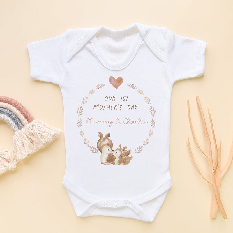 Deer Wreath Personalised First Mother's Day Baby Bodysuit - Little Lili Store (8114656018712)