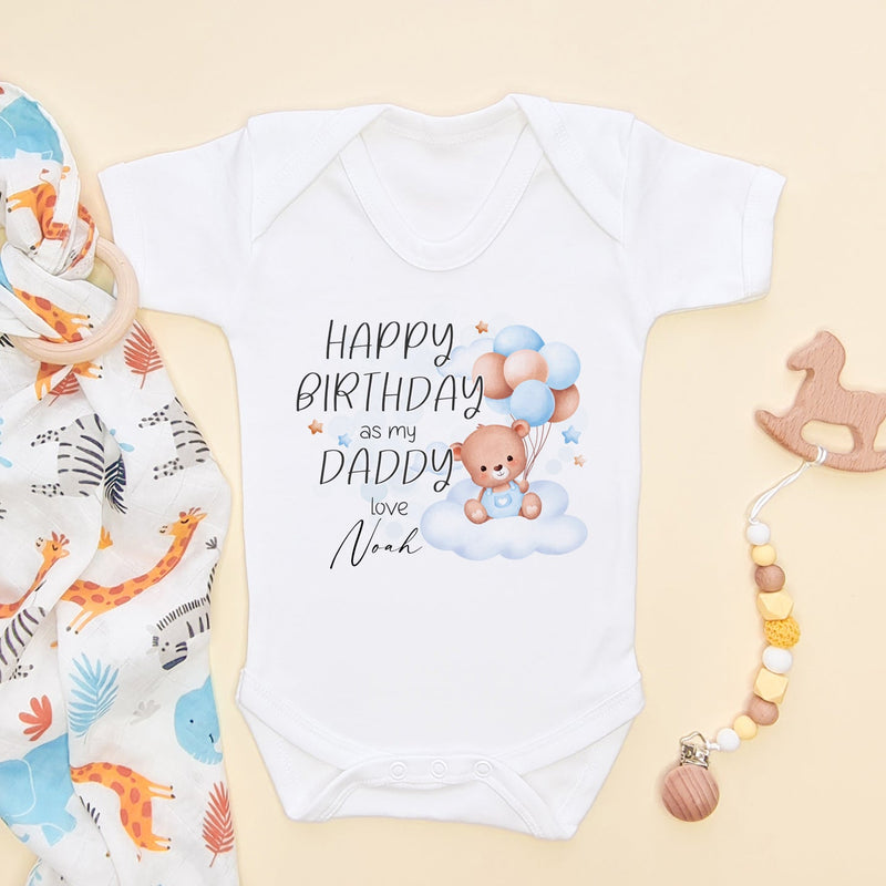 Happy Birthday As My Daddy (Boy) Personalised Name Baby Bodysuit - Little Lili Store (8026126778648)