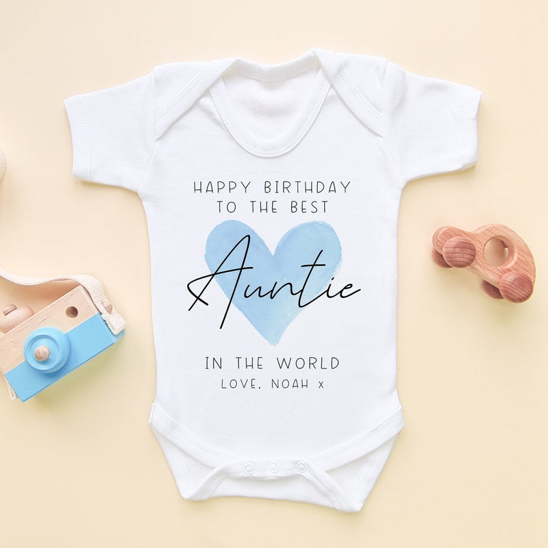 Happy Birthday Auntie Blue Heart Personalised Baby Bodysuit - Little Lili Store (8315537948952)
