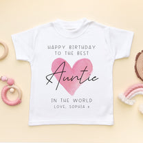 Personalised Best Auntie Birthday Pink Heart T-Shirt for Girls & Kids