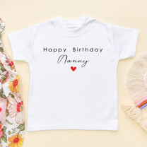 Happy Birthday Nanny Kids T-Shirt Red Heart Script Lettering Printed Gift