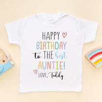 Personalised Multicolour Birthday Auntie Message T-Shirt for Kids