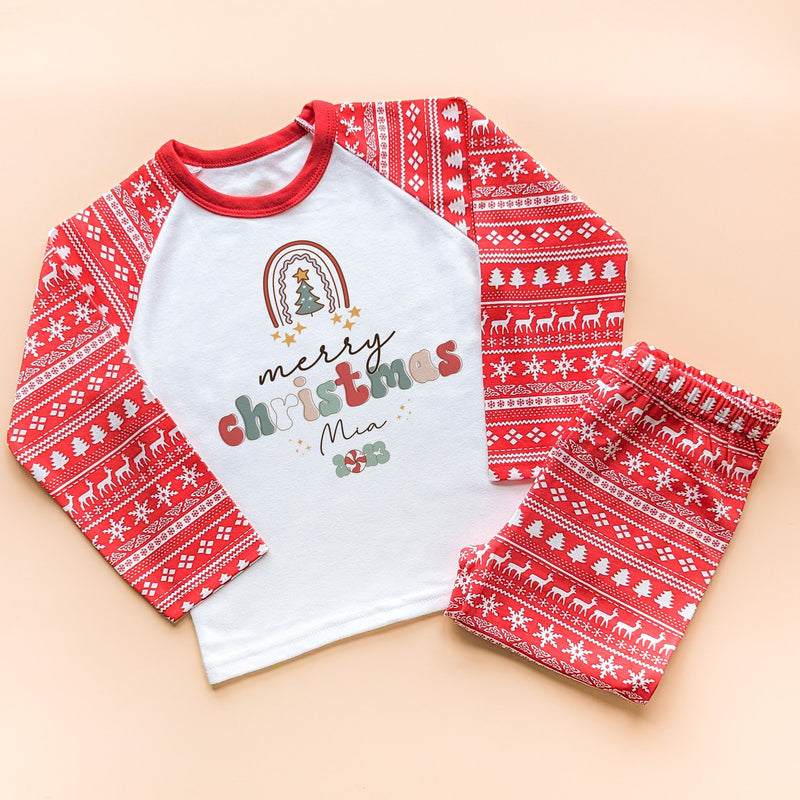 Merry Christmas Retro Personalised Toddler & Kids Pyjamas Set - Little Lili Store (8754496438552)