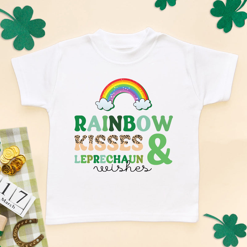 Rainbow Kisses & Leprechaun Wishes St Patrick's Day Toddler T Shirt - Little Lili Store (6609575903304)