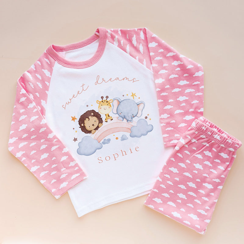 Sweet Dreams Cute Animals Pink Personalised Pyjamas Set - Little Lili Store (8715948392728)
