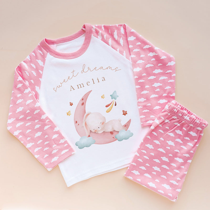 Sweet Dreams Rainbow Bunny Pink Personalised Pyjamas Set - Little Lili Store (8715947835672)