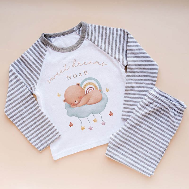 Sweet Dreams Rainbow Teddy Bear Personalised Pyjamas Set - Little Lili Store (8715947573528)