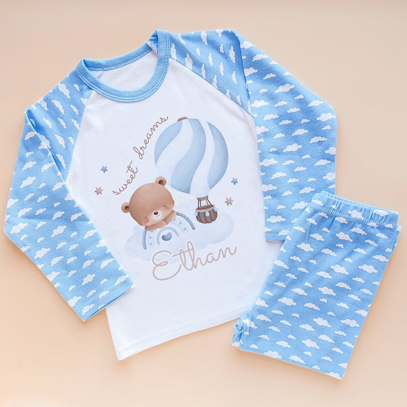 Sweet Dreams Teddy Bear Blue Boy Personalised Pyjamas Set - Little Lili Store (8715943477528)