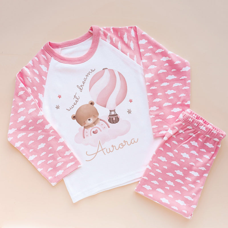 Sweet Dreams Teddy Bear Pink Girl Personalised Pyjamas Set - Little Lili Store (8715941871896)