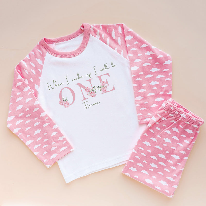 When I Wake Up I Will Be One Personalised Birthday Pink Floral Pyjamas Set - Little Lili Store (8569912099096)