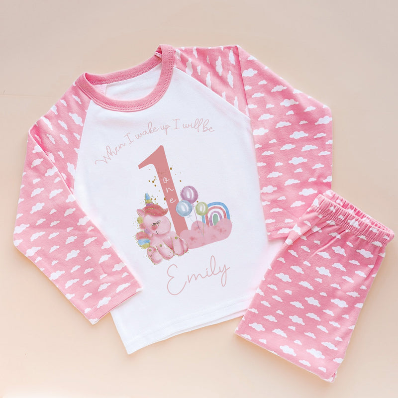 When I Wake Up I Will Be One Personalised Birthday Unicorn Pyjamas Set - Little Lili Store (8569475268888)