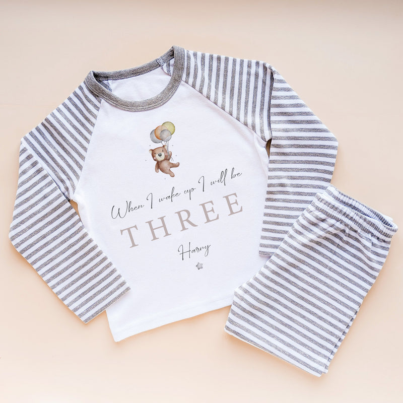 When I Wake Up I Will Be Three Personalised Birthday Teddy Bear Pyjamas Set - Little Lili Store (8569665585432)