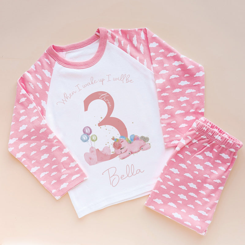 When I Wake Up I Will Be Three Personalised Birthday Unicorn Pyjamas Set - Little Lili Store (8569478414616)