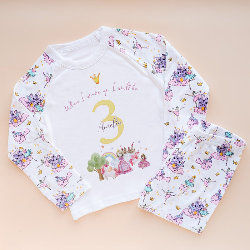 When I Wake Up I Will Be Three Personalised Birthday Unicorn Queen Pyjamas Set - Little Lili Store (8565790310680)