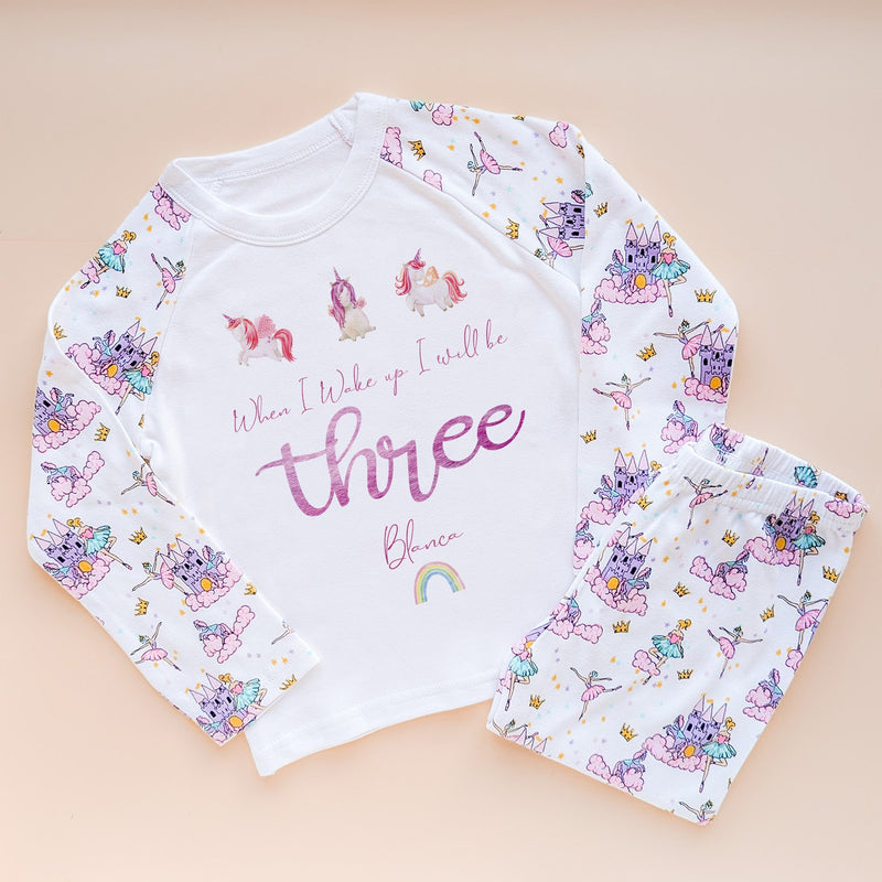 When I Wake Up I Will Be Three Personalised Unicorn Birthday Pyjamas Set - Little Lili Store (8565726642456)