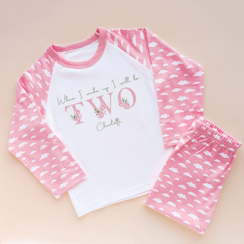 When I Wake Up I Will Be Two Personalised Birthday Pink Floral Pyjamas Set - Little Lili Store (8569910853912)