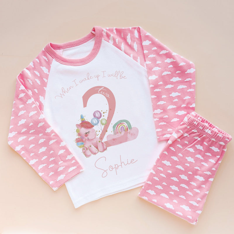 When I Wake Up I Will Be Two Personalised Birthday Unicorn Pyjamas Set - Little Lili Store (8569477333272)