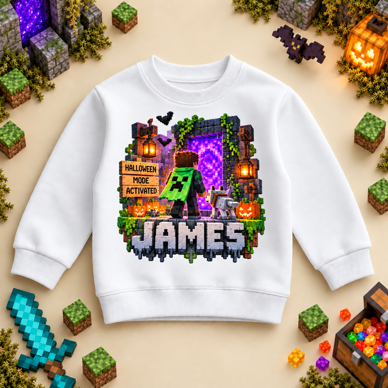 Personalised Halloween Haunted Portal Sweatshirt for Kids; personalised name shown as an example.