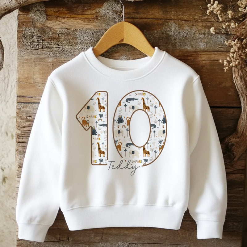 10th Birthday Safari Animals Theme Personalised Kids Sweatshirt - Little Lili Store