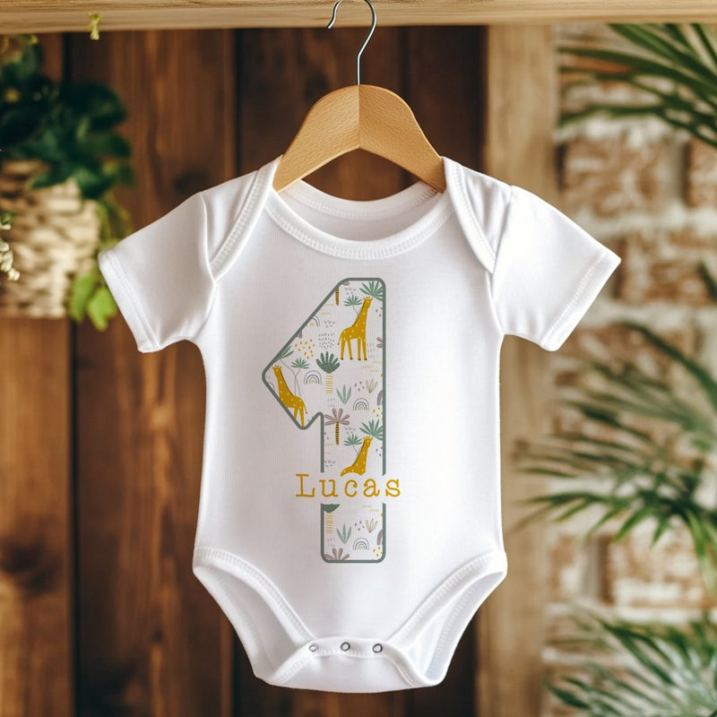 1st Birthday Giraffe Theme Personalised Baby Bodysuit - Little Lili Store