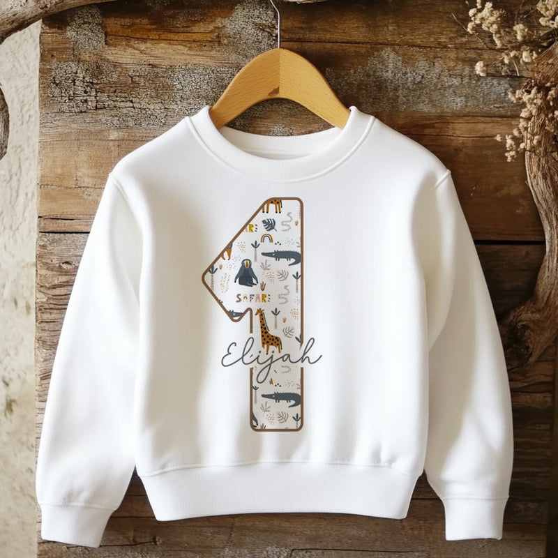 1st Birthday Safari Animals Theme Personalised Toddler & Kids Sweatshirt - Little Lili Store