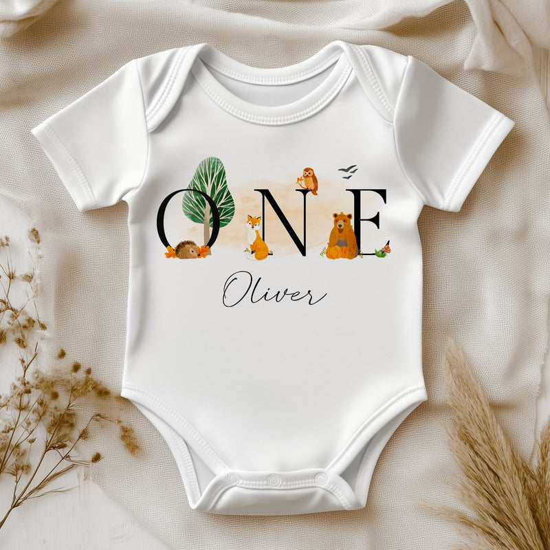 1st Birthday Woodland Animals Personalised Baby Bodysuit - Little Lili Store