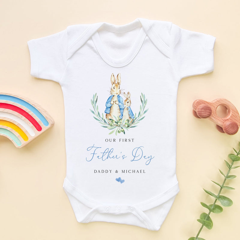 1st Father's Day Peter Rabbit Boy Inspired Personalised Baby Bodysuit - Little Lili Store (9117317562648)