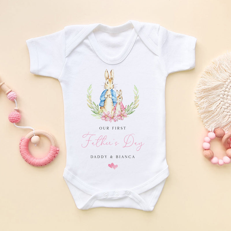 1st Father's Day Peter Rabbit Girl Inspired Personalised Baby Bodysuit - Little Lili Store (9117275554072)