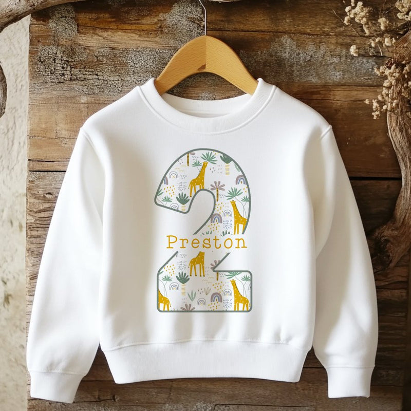 2nd Birthday Giraffe Theme Personalised Toddler & Kids Sweatshirt - Little Lili Store