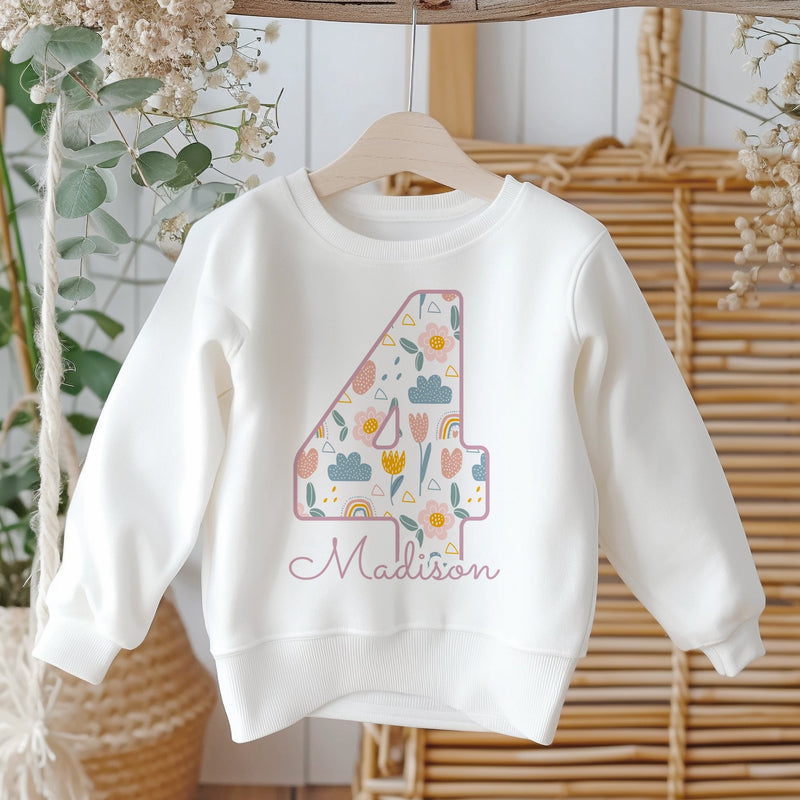 4th Birthday Boho Rainbow Theme Personalised Toddler & Kids Sweatshirt - Little Lili Store