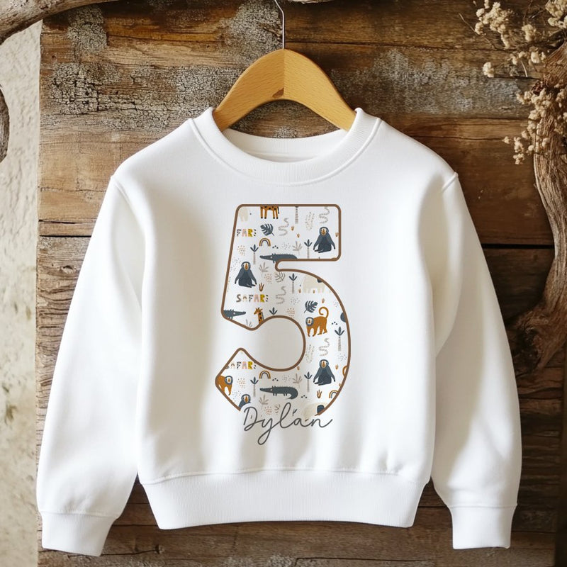 5th Birthday Safari Animals Theme Personalised Kids Sweatshirt - Little Lili Store