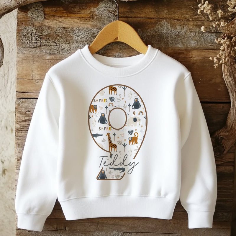 9th Birthday Safari Animals Theme Personalised Kids Sweatshirt - Little Lili Store
