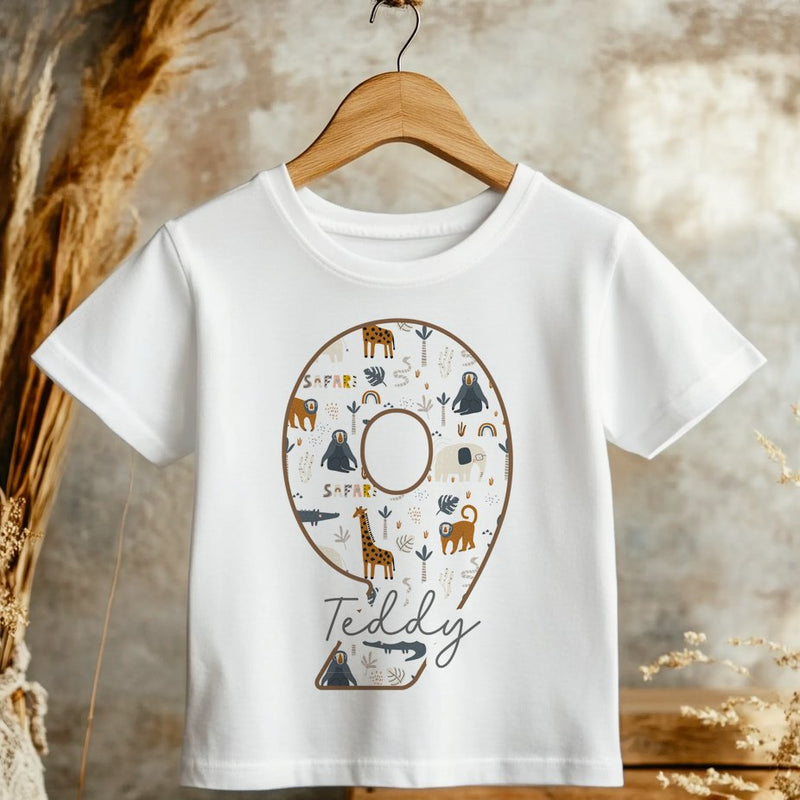 9th Birthday Safari Animals Theme Personalised Kids T Shirt - Little Lili Store
