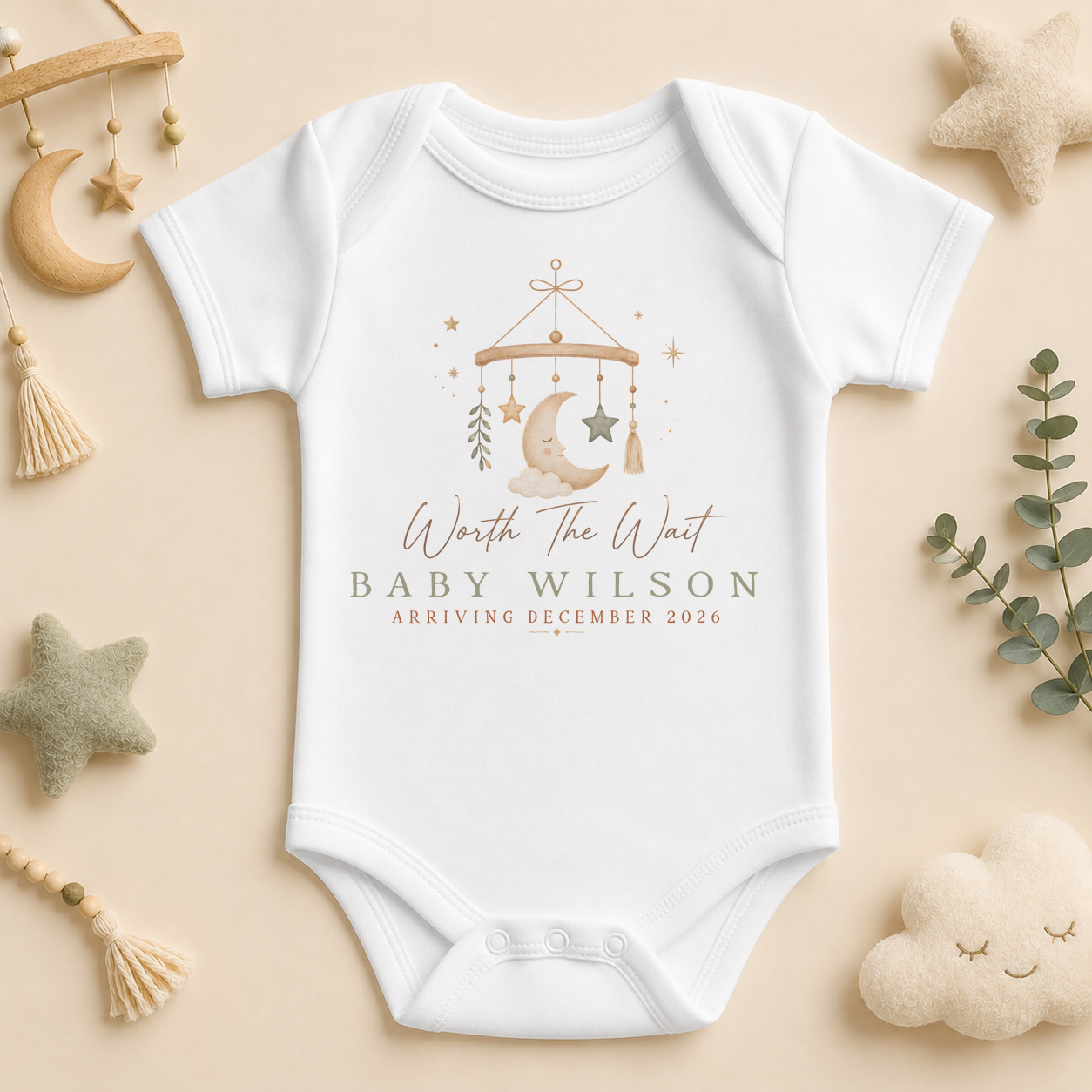 Personalised New Baby Announcement Vest Bodysuit, Worth The Wait with Name and Date
