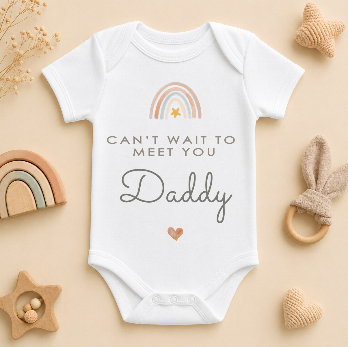 Can't Wait to Meet You Daddy Baby Vest Bodysuit Boho Rainbow Star Heart for Newborn Announcement Gift