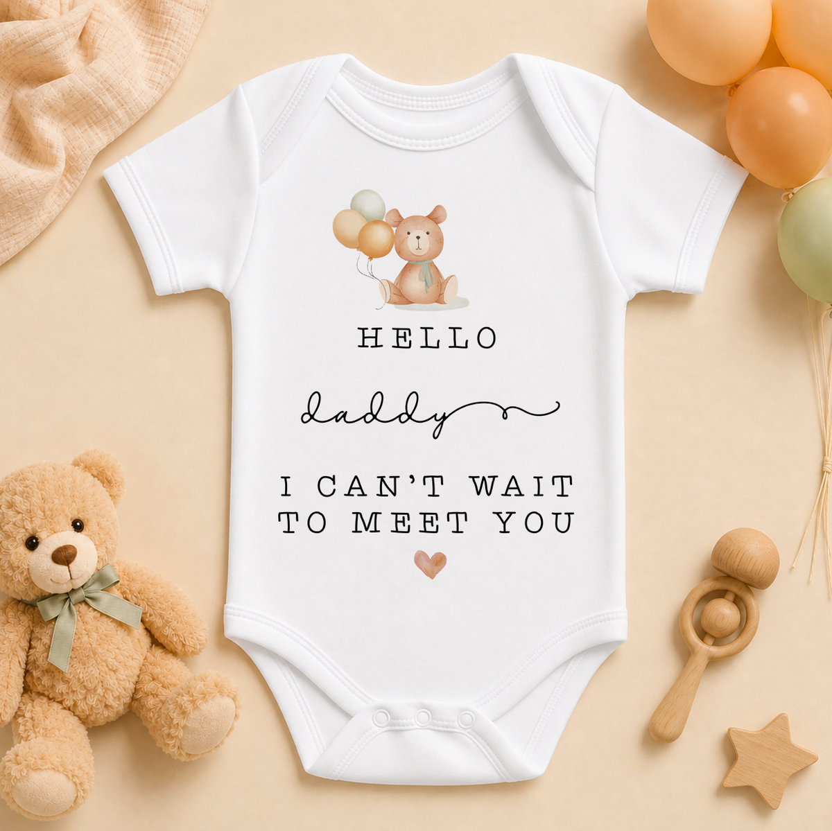 Hello Daddy I Can't Wait Baby Vest Bodysuit, Teddy Bear Balloons