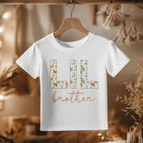 Lil Brother Girls T-Shirt Dinosaur Rainbow Script Lettering Announcement for Toddler Gift