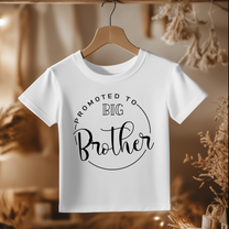 Promoted to Big Brother Kids T-Shirt Circle Frame Script Lettering Sibling Announcement Gift