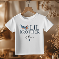 Personalised Toddler & Kids Lil Brother Blue Airplane T-Shirt for Boys