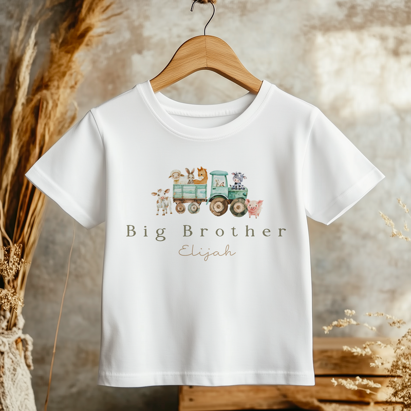Big Brother Farm Tractor Theme Personalised Toddler & Kids T Shirt