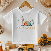 Personalised Lil Brother Construction Excavator T-Shirt for Toddler Boys