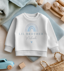 Personalised Lil Brother Watercolour Blue Rainbow Sweatshirt for Kids
