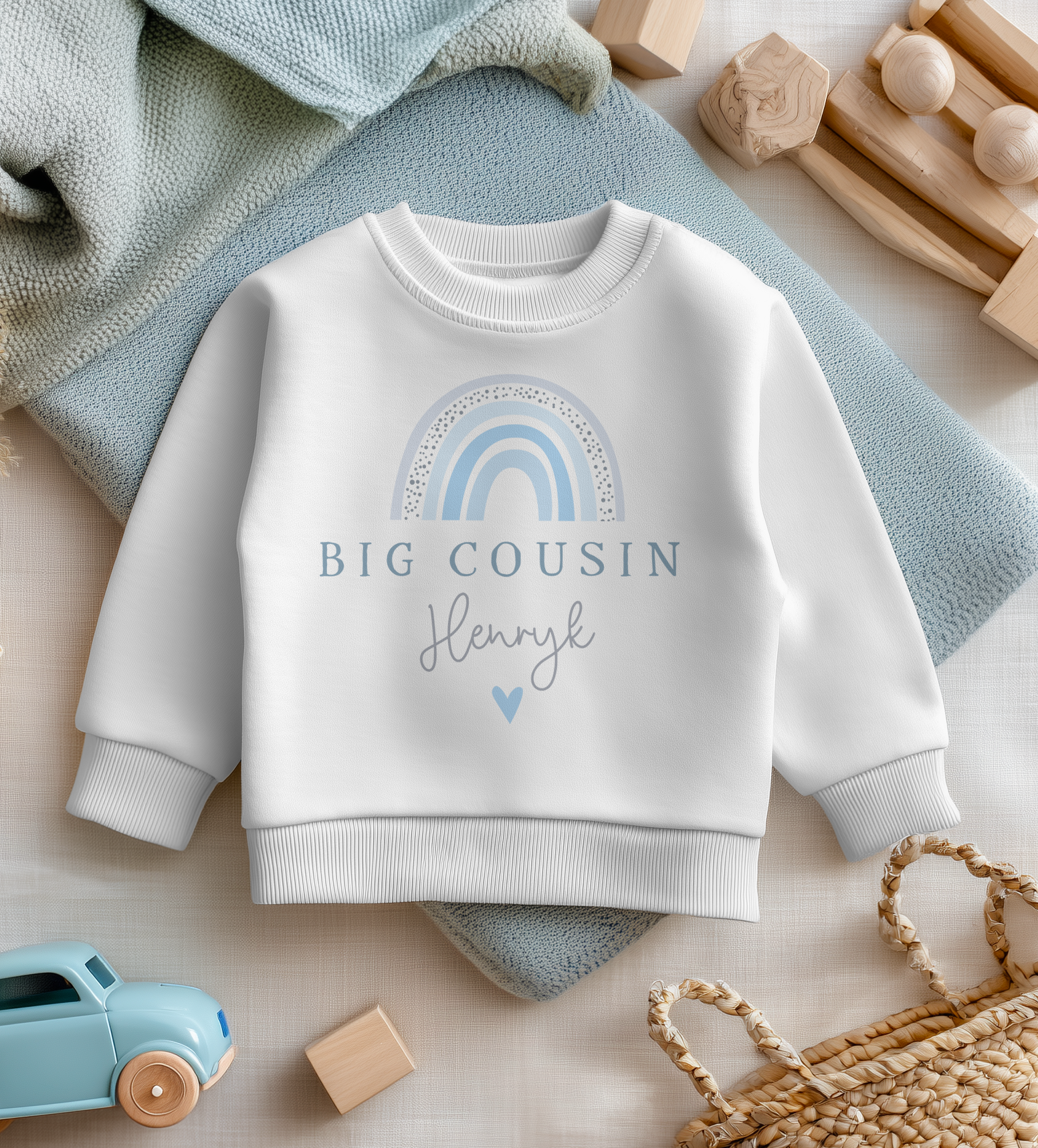 Big Cousin Blue Rainbow Personalised Toddler & Kids Sweatshirt