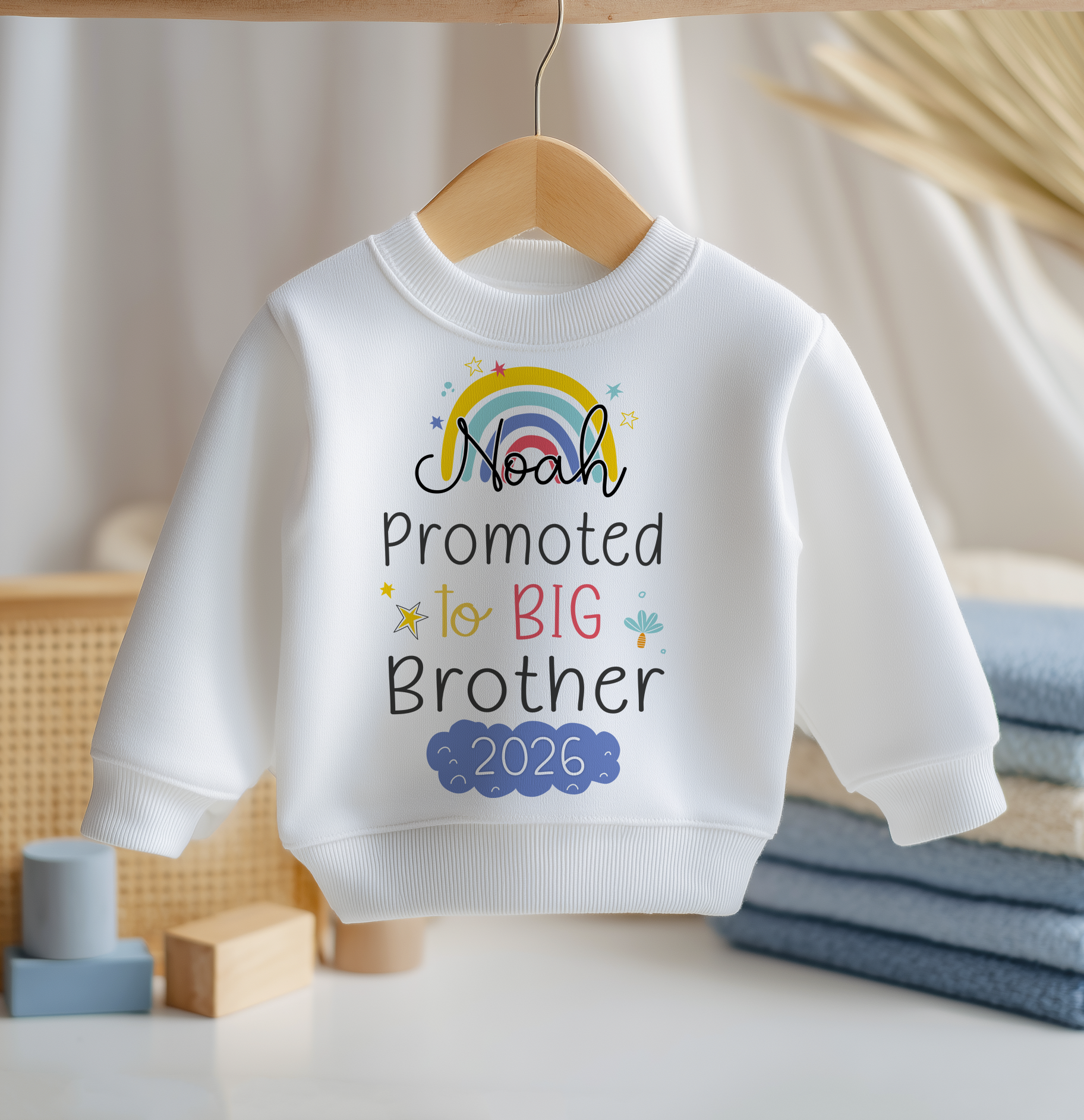 Promoted To Big Brother Rainbow Personalised Toddler & Kids Sweatshirt