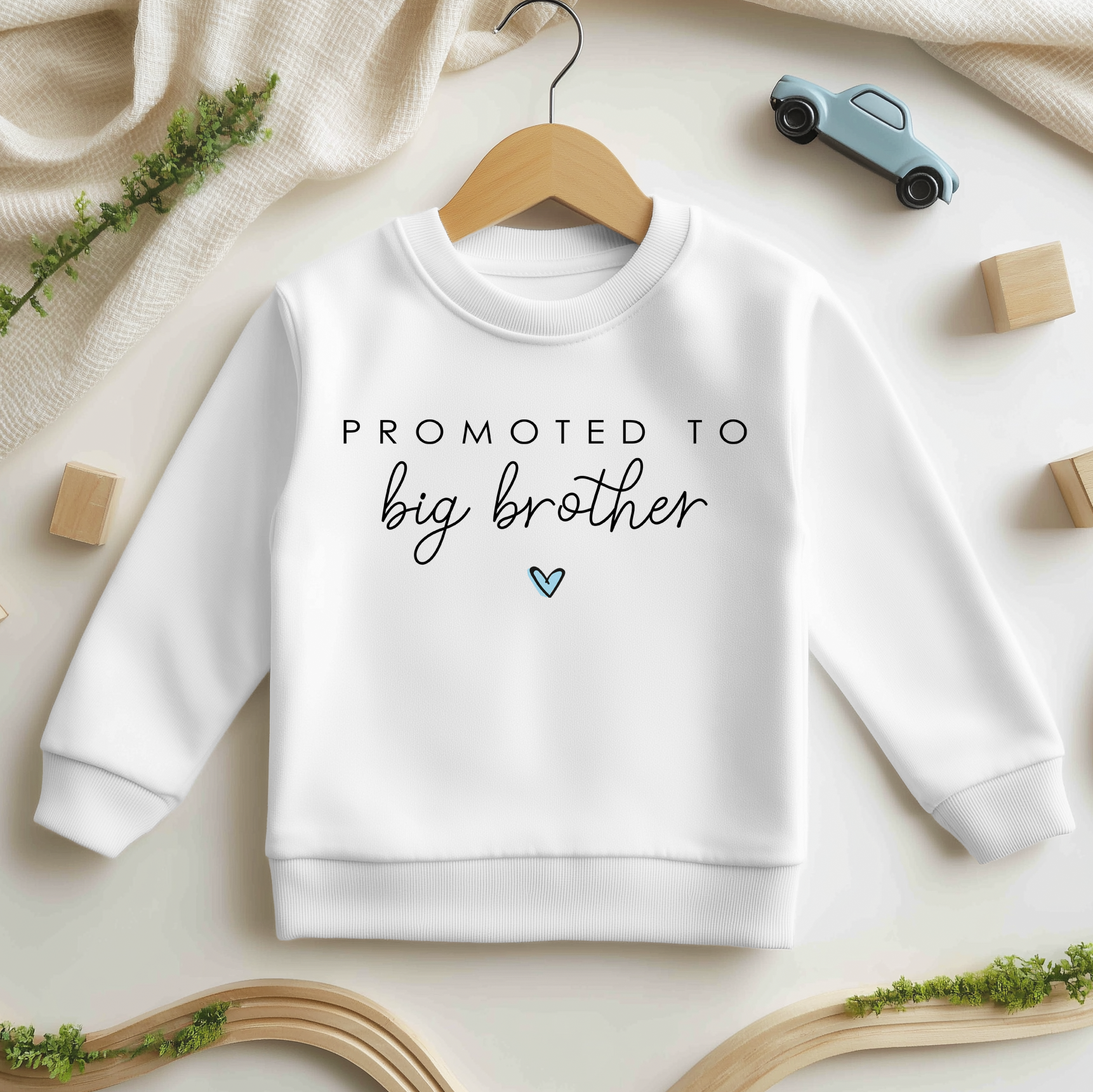 Promoted to Big Brother Blue Heart Sweatshirt for Boys & Kids