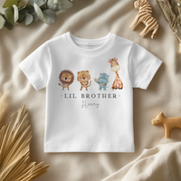 Personalised Lil Brother Safari Animals T-Shirt