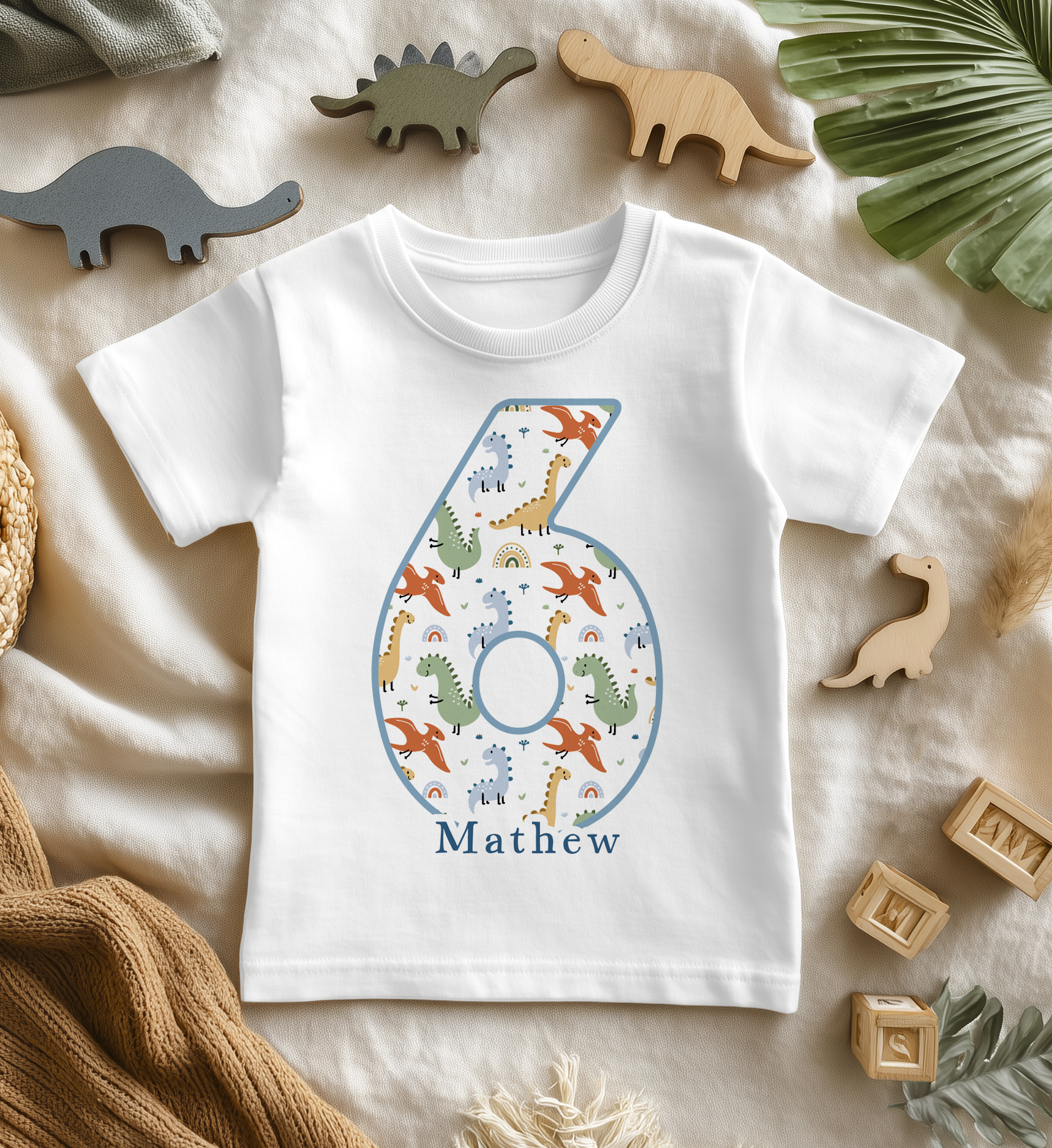 6th Birthday Dinosaur Pattern Personalised Kids T Shirt