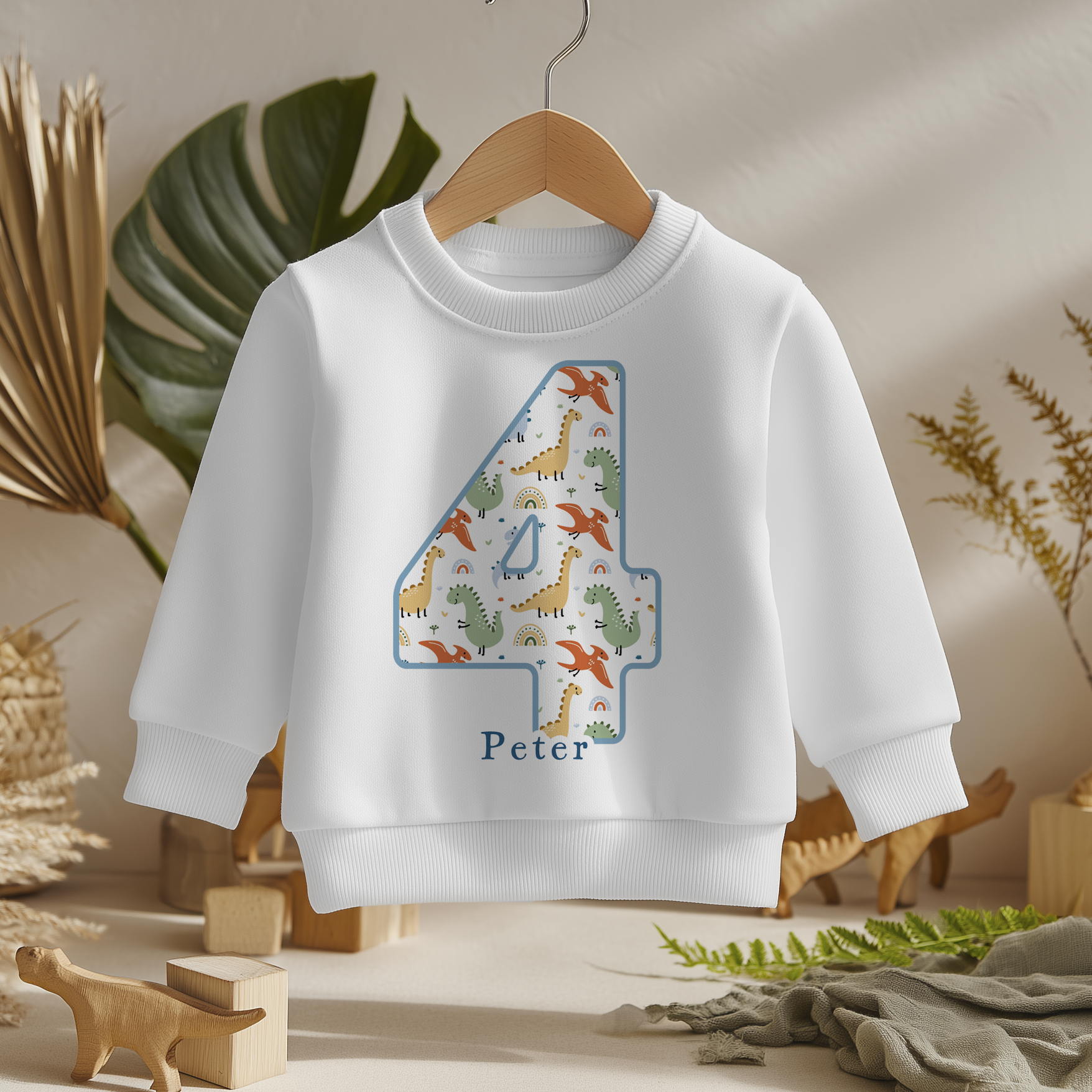 Personalised 4th Birthday Mixed Dinosaur Rainbow Number 4 T-Shirt for Kids