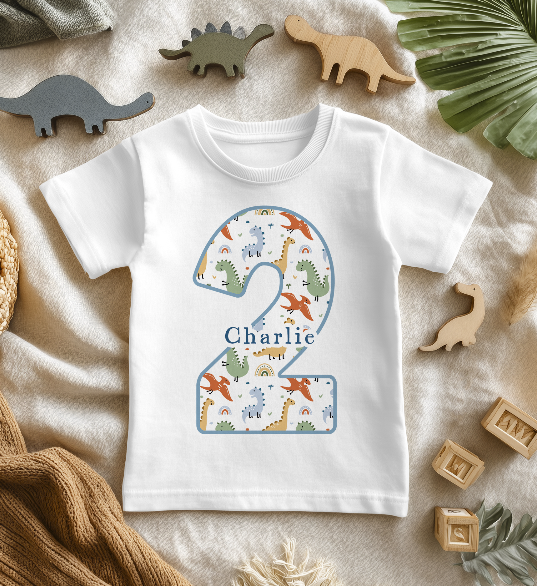 2nd Birthday Dinosaur Pattern Personalised Toddler & Kids T Shirt