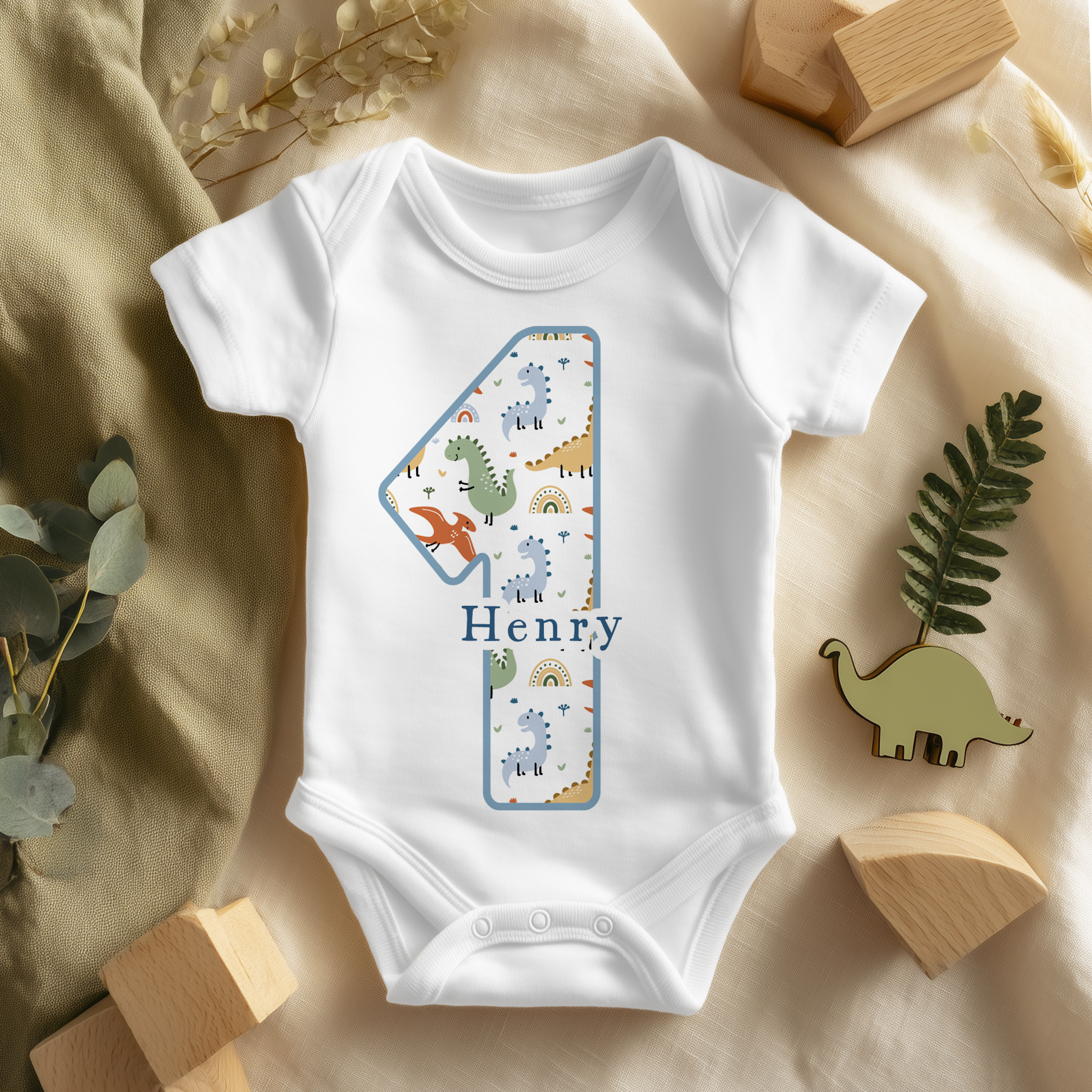 Personalised Baby 1st Birthday Cute Dinosaur Rainbow Number Bodysuit for Kids
